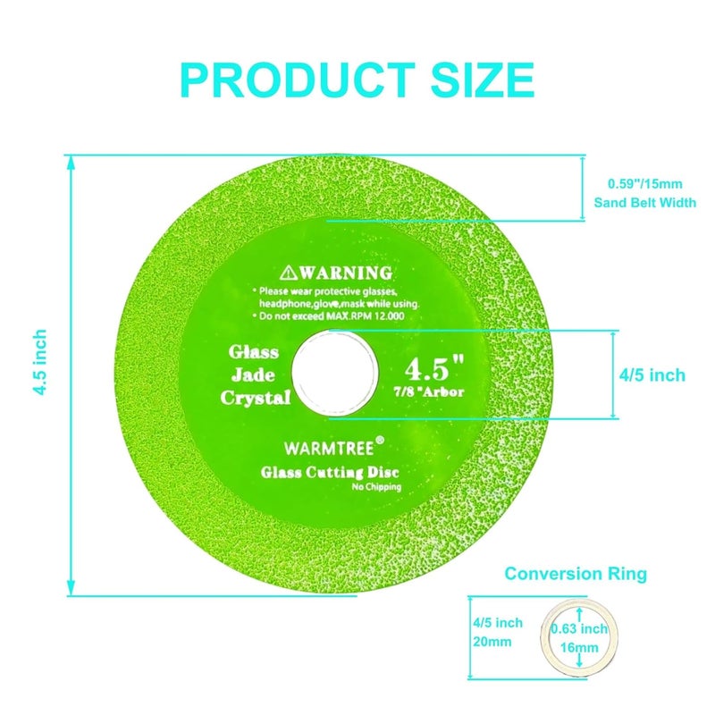 Warmtree 5 pcs Glass Cutting Disc for Angle Grinder, 4.5" X 7/8”Ceramic Tile Cutter Blade, Ultra-Thin Diamond Glass Cutters Tools for Grinding Ceramic,Crystal,Wine Bottle,Tile,Jade. - Image 3